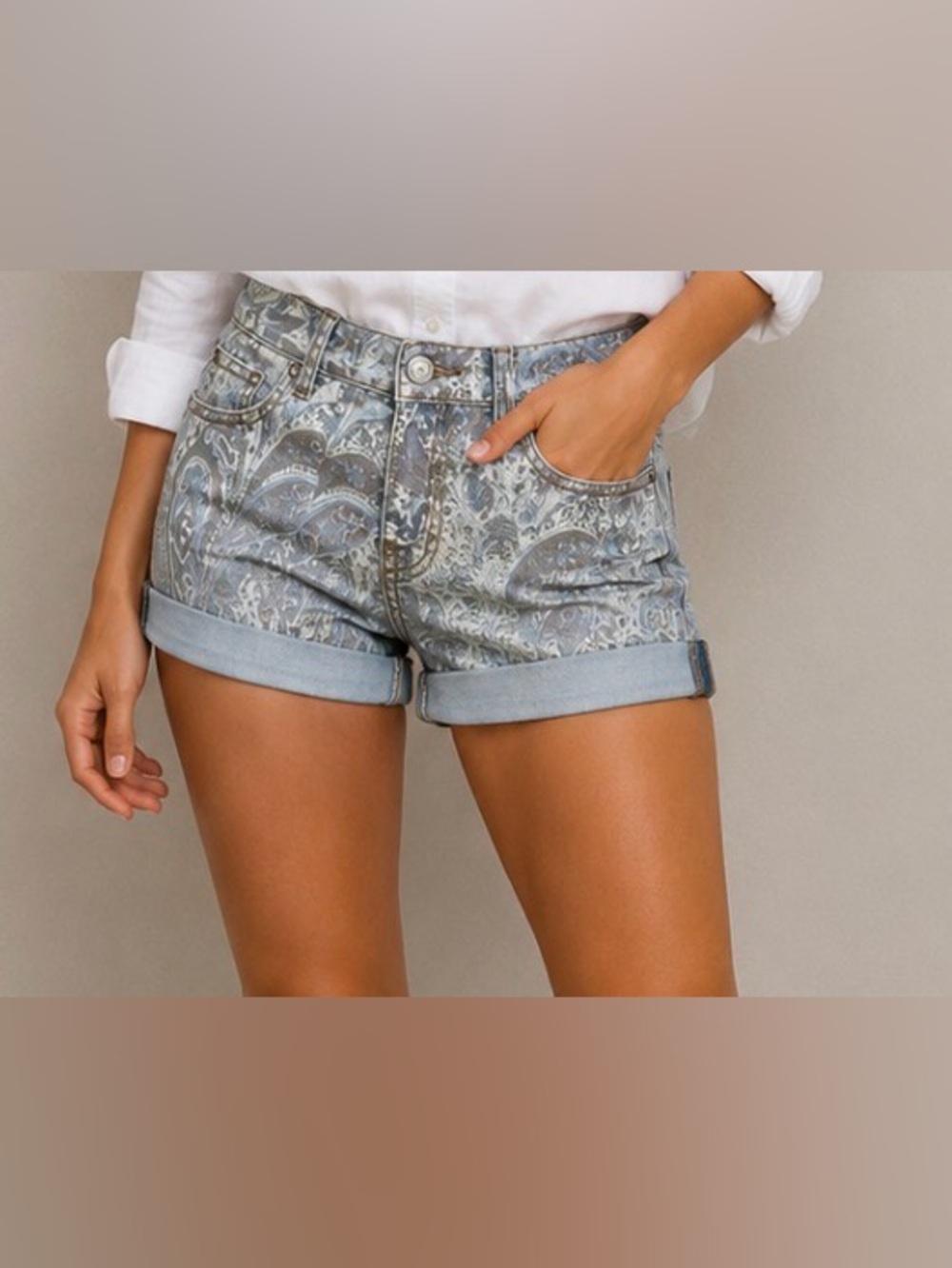 Vigoss Shorts Jean Girl Adjustable Waist Rollup Stretch Comfy Paisley Stretchy